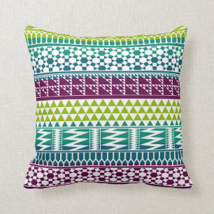 Burgundy Aqua Geometric Aztec Tribal Print Pattern Cushion
