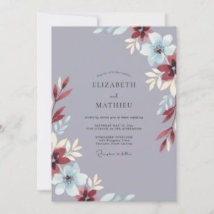 Burgundy Aqua Petal Wedding Invitation