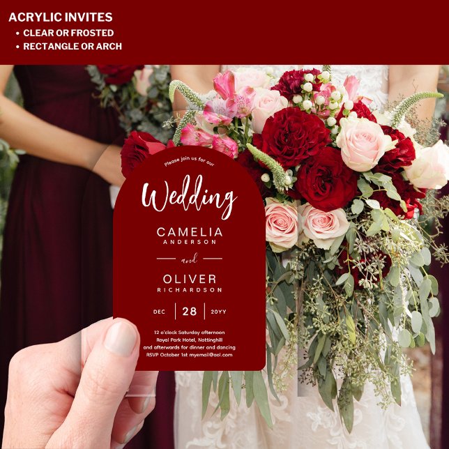 Burgundy Arch Acrylic Wedding Invites Modern Acrylic Invitations (Creator Uploaded)