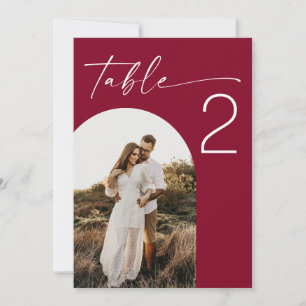 Burgundy Arch Photo Modern Wedding Table Number