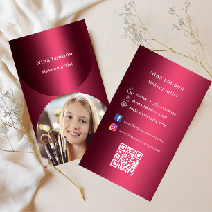 Burgundy arch photo Qr code social media premium Business Card