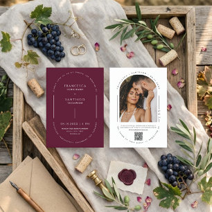 Burgundy Arch QR Code Wedding Photo Invite
