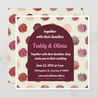 Burgundy Arch & Red Circle Wedding Invitation 