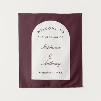 Burgundy Arch Tuscan Villa Wedding Backdrop Tapestry