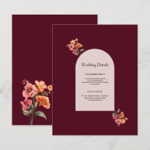 Burgundy Arched Floral Wedding Enclosure Info Card