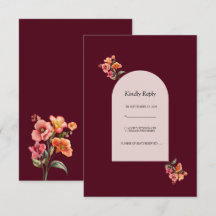 Burgundy Arched Floral Wedding RSVP Reply Card