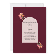 Burgundy Arched Moody Floral Wedding Invitation