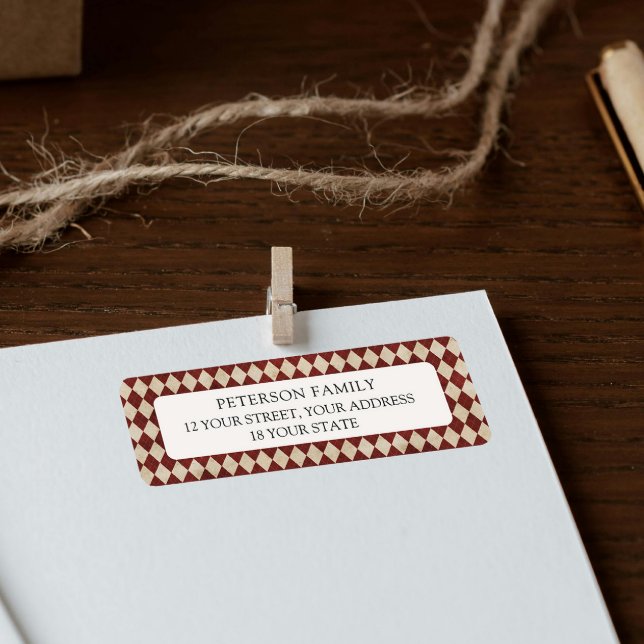 Burgundy Argyle Christmas Return Address Label (Creator Uploaded)