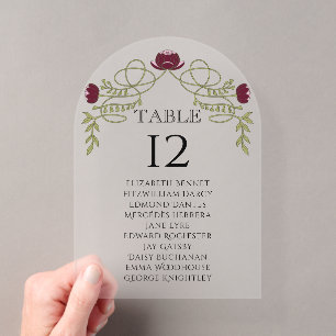 Burgundy Art Nouveau Table Number Seating Chart