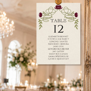 Burgundy Art Nouveau Table Number Seating Chart