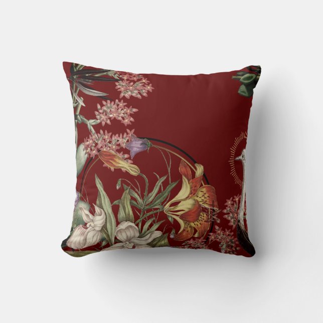 Burgundy Artistic Tiger Lily Floral Design Cushion (Front)