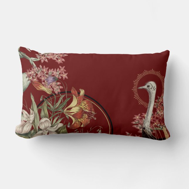 Burgundy Artistic Tiger Lily Floral Design Lumbar Cushion (Front)