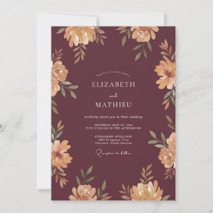Burgundy Artistic Vintage Wedding Invitation