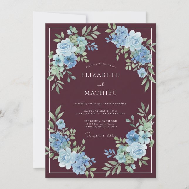 Burgundy Atmospheric Winter Wedding Invitation (Front)