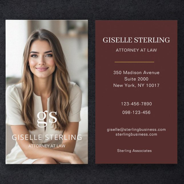 Burgundy Attorney at Law Photo Professional  Business Card (Creator Uploaded)