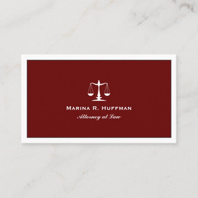 Burgundy Attorney  Justice Scale Professional Business Card (Front)