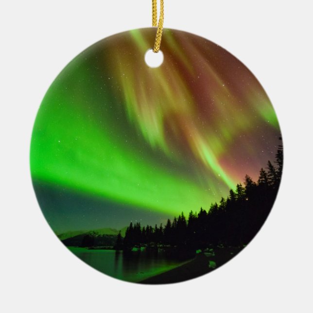 Burgundy Aurora Ceramic Ornament (Front)