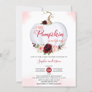 Burgundy Autumn A Little Pumpkin Fall Baby Shower Invitation