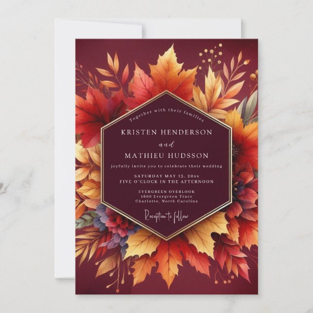 Burgundy Autumn Bloom Wedding Invitation (Front)