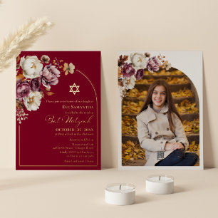 Burgundy Autumn Fall Floral Bat Mitzvah Photo Real