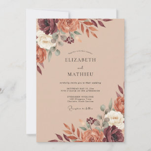 Burgundy Autumn Floral Flourish Wedding Invitation