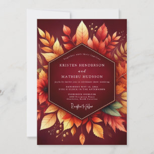 Burgundy Autumn Foliage Romance Wedding Invitation