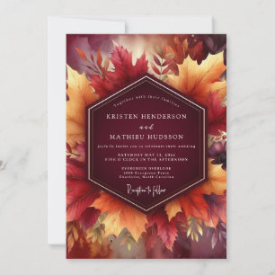 Burgundy Autumn Leaf Celebration Wedding Invitation