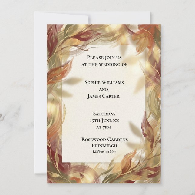 Burgundy Autumn Leaves Wedding Invitation (Front)