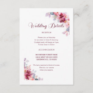 Burgundy Autumn Watercolor Floral Wedding Enclosure Card