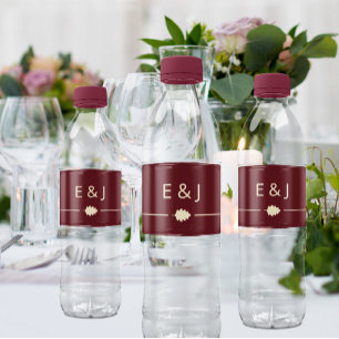 Burgundy Autumn Wedding Water Bottle Label