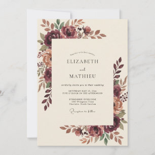 Burgundy Autumnal Floral Romance Wedding Invitation