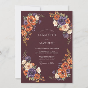 Burgundy Autumnal Flourish Wedding Invitation