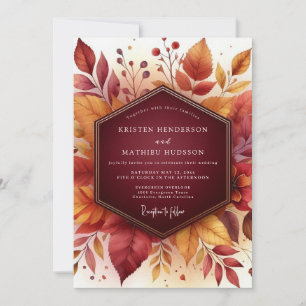 Burgundy Autumnal Leaf Romance Wedding Invitation