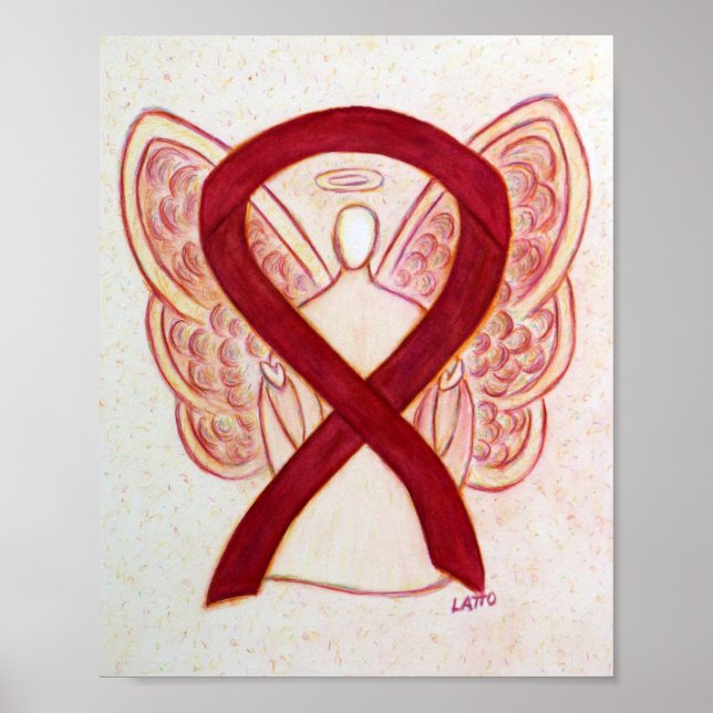 Burgundy Awareness Ribbon Angel Poster Art Print (Front)