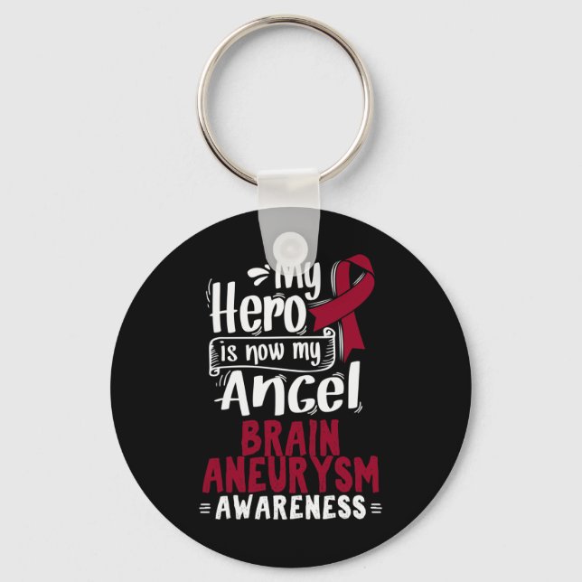 Burgundy Awareness Ribbon Brain Aneurysm  Key Ring (Front)