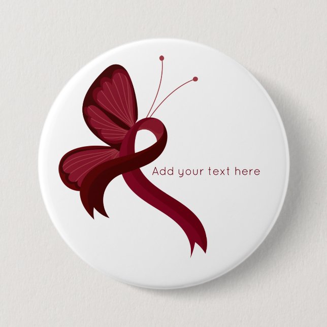 Burgundy Awareness Ribbon Butterfly  Button (Front)