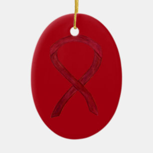 Burgundy Awareness Ribbon Holiday Art Ornaments