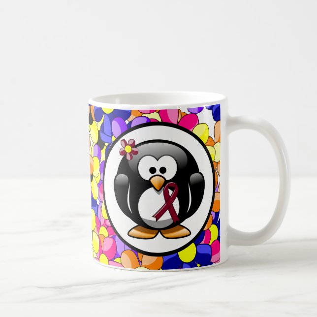Burgundy Awareness Ribbon Penguin Coffee Mug (Right)