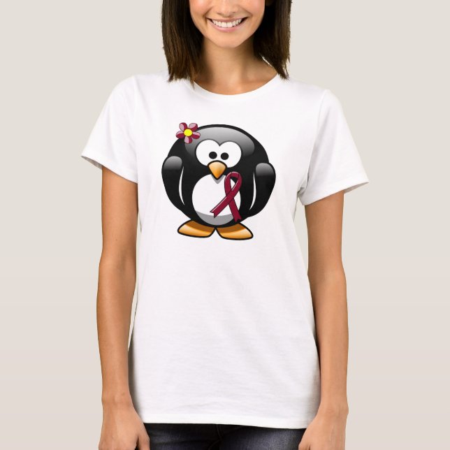 Burgundy Awareness Ribbon Penguin T-Shirt (Front)