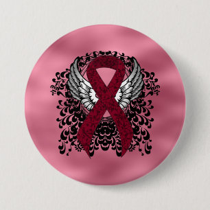 Burgundy Awareness Ribbon with Wings 7.5 Cm Round Badge