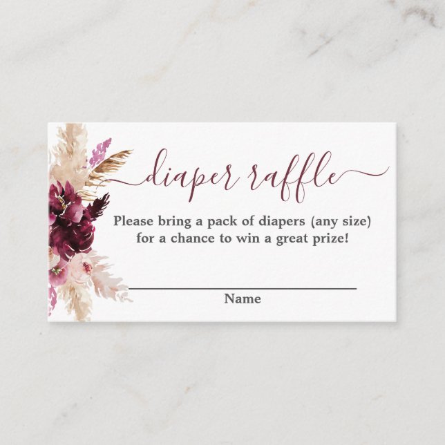 Burgundy baby shower diaper raffle enclosure card (Front)