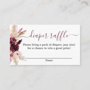 Burgundy baby shower diaper raffle enclosure card