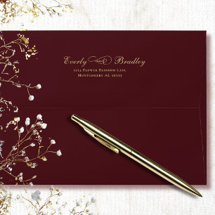 Burgundy Background Elegant Gold Script Formal Envelope