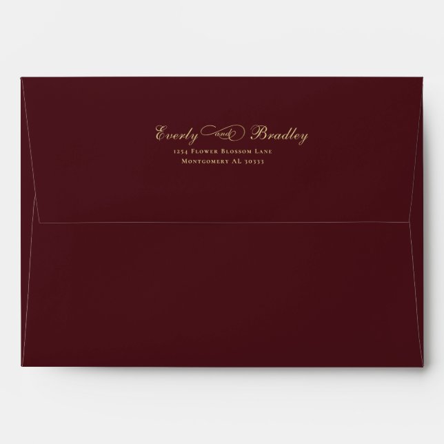 Burgundy Background Elegant Gold Script Formal   Envelope (Back (Top Flap))