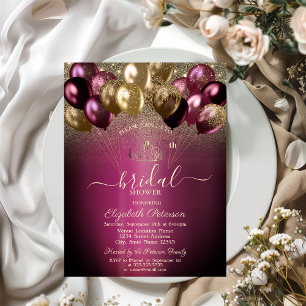 Burgundy Balloons Glitter Bridal Shower Invitation