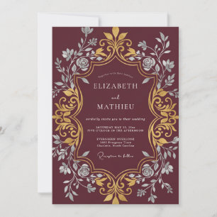 Burgundy Baroque Royal Wedding Invitation