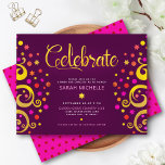 Burgundy Bat Mitzvah Modern Gold Foil Tree of Life Enclosure Card<br><div class="desc">Be proud, rejoice and showcase this milestone of your favourite Bat Mitzvah! This abstract, graphic faux gold foil tree with sparkly pink, orange, and red Star of David and dot “leaves” on a rich purple burgundy background, is the perfect personalised party info insert for this special occasion. A tiny, dark...</div>