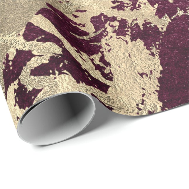 Burgundy Beetroot Molten Gold Marble Shiny Metal Wrapping Paper (Roll Corner)