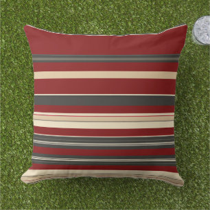 Burgundy ,beige, brown, striped cushion
