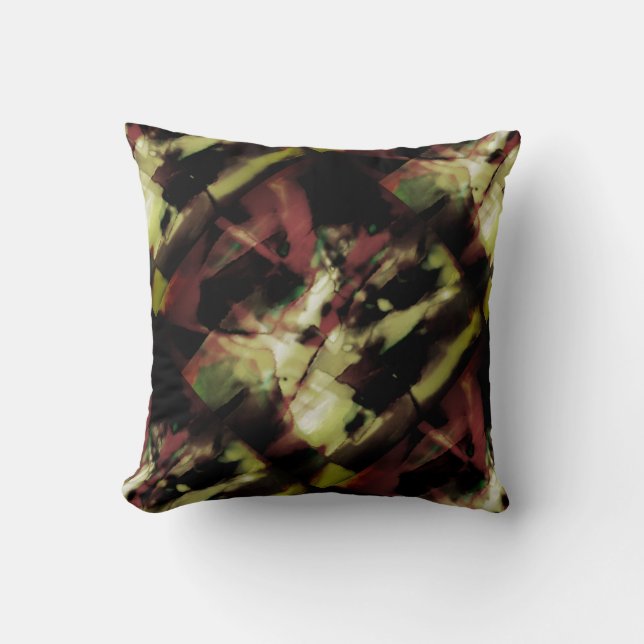Burgundy Beige Green Black Slanted Floral Design Cushion (Front)